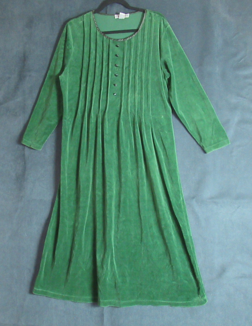 Vintage 80s Fads Midi Dress Large Green Velvet Peasant Prairie Country Medieval